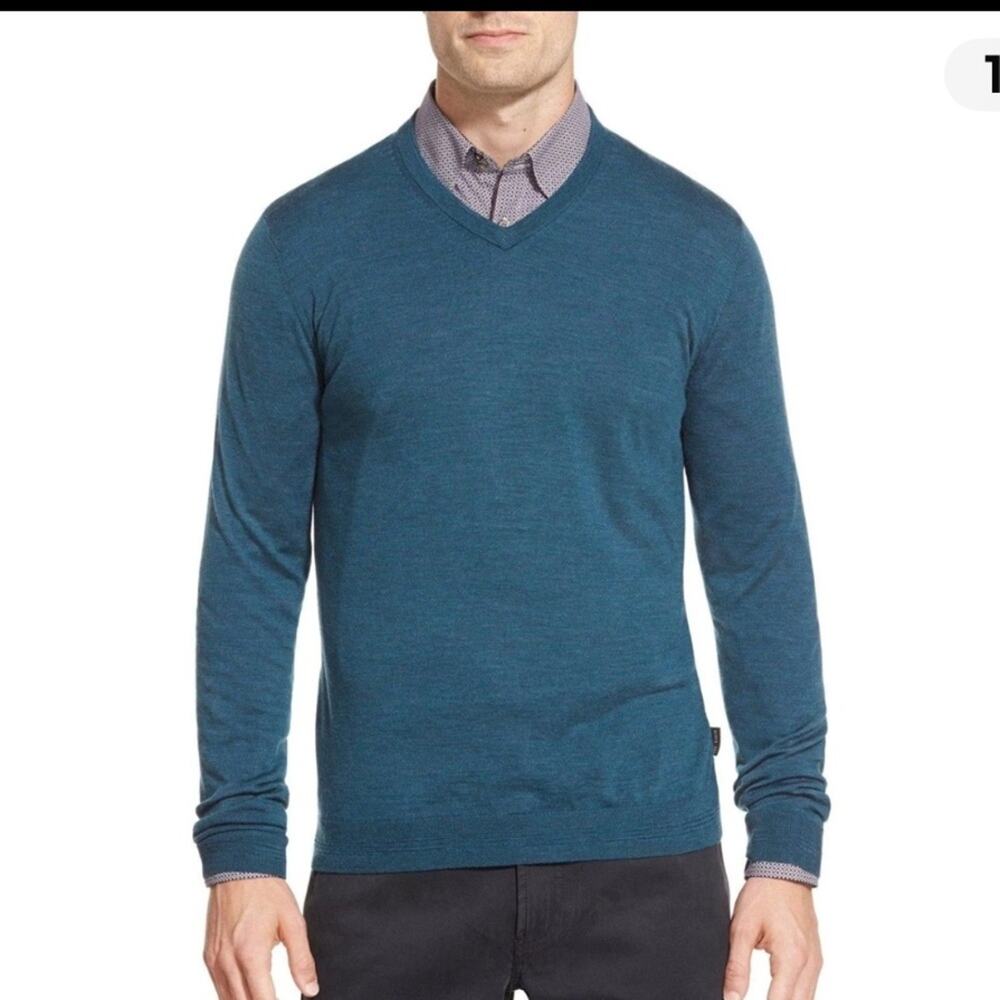 Ted Baker Teal Merino Wool V-Neck Sweater XL